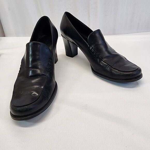 Franco Sarto Womens Nolan Tailored Loafers Black Heels Size 9.5 - Picture 2 of 10